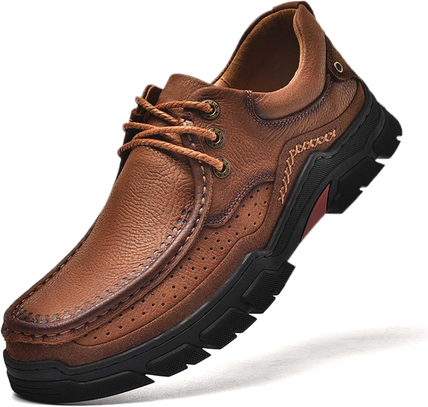 

Мужские премиальные повседневные кроссовки, боковая перфорированная отделка, кожаные прогулочные кроссовки, обувь для вождения, кроссовки, удобные, мягкие, дышащие, противоскользящие Vtiao, коричневый