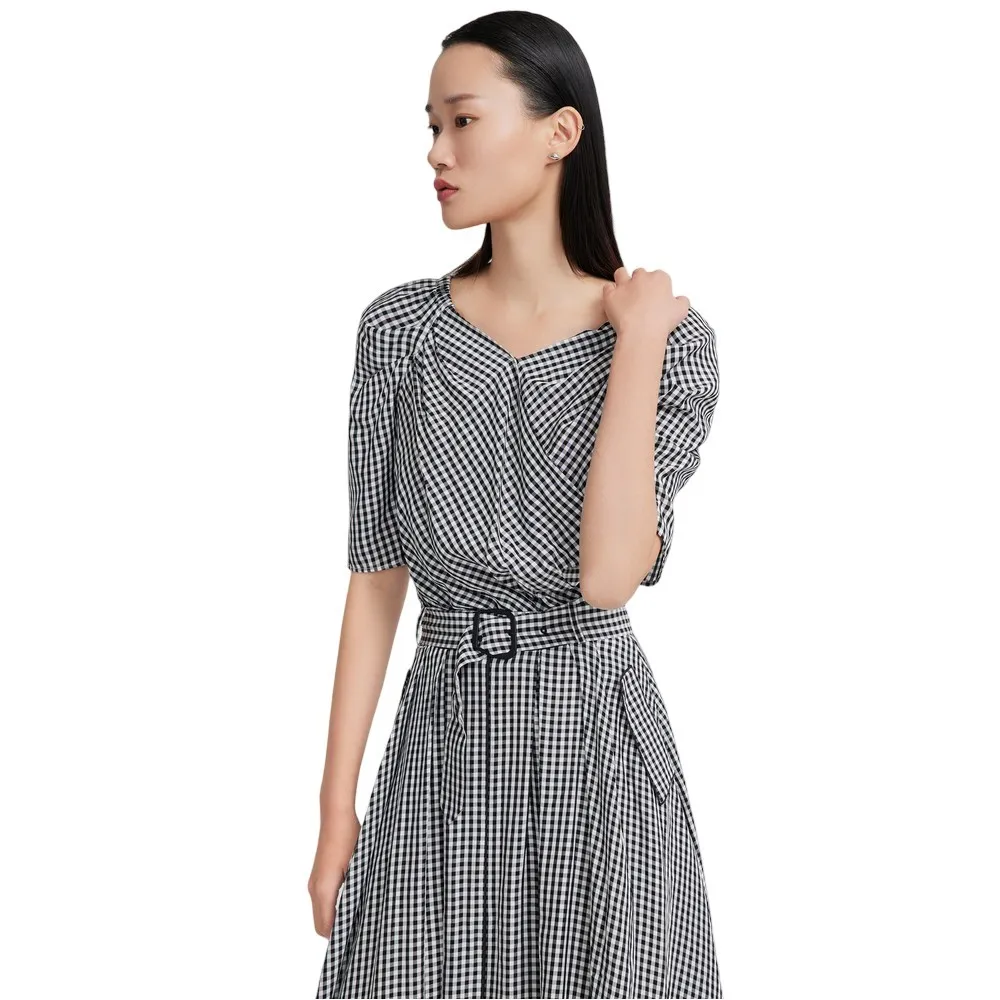 

Платье Lily Plaid Lace-Up short sleeve short, серый