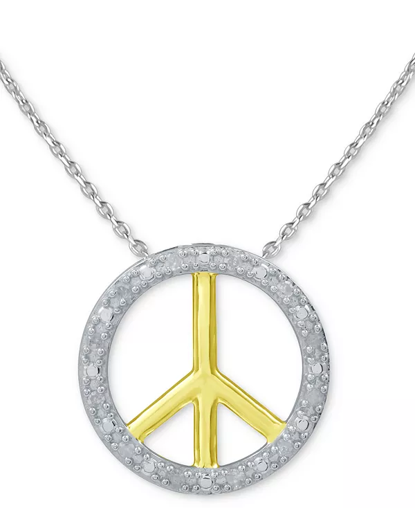 

Ожерелье с бриллиантовым знаком мира, 18 дюймов (1/10 карата) из стерлингового серебра или стерлингового серебра с покрытием из 14-каратного золота Macy'S, two-tone