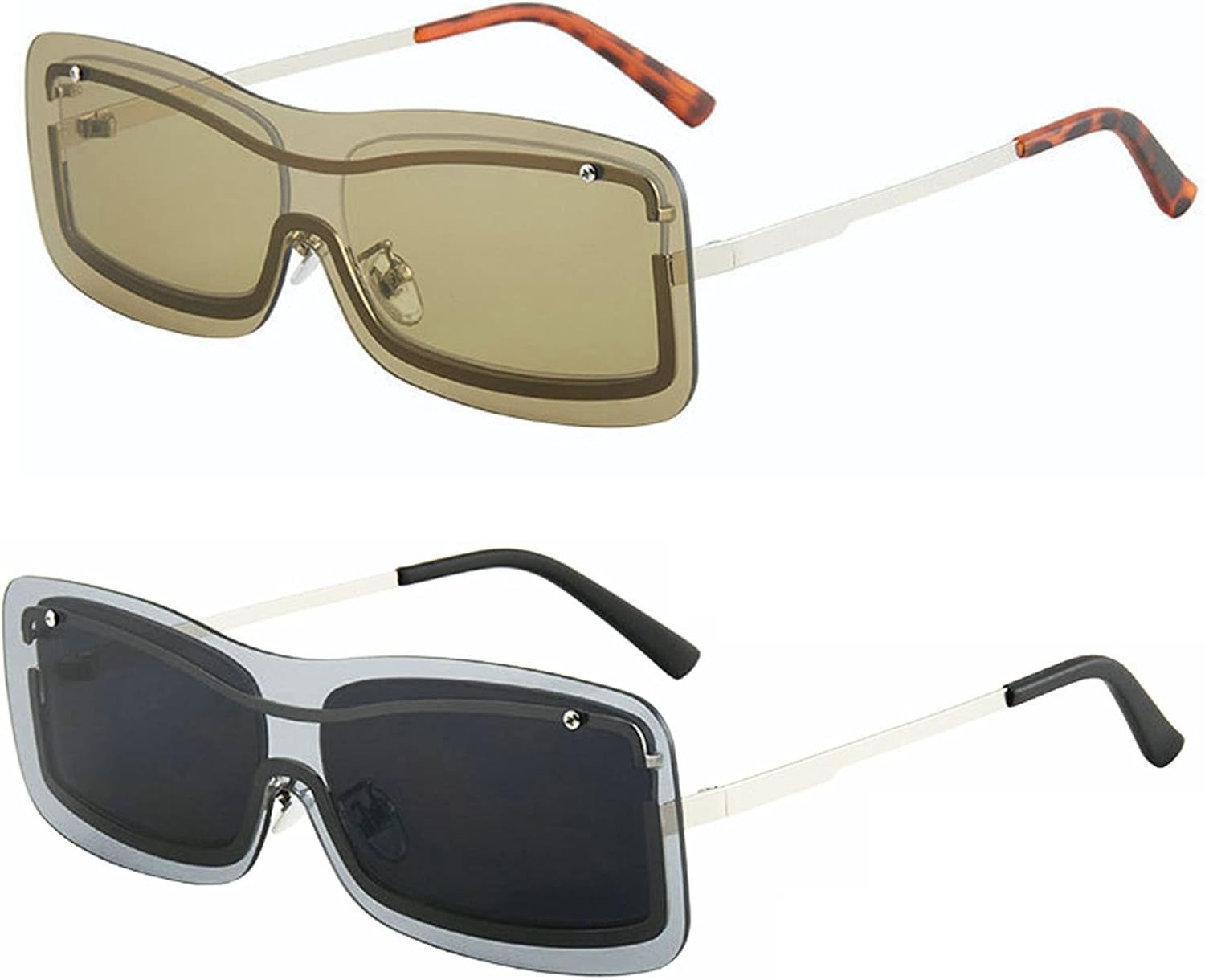 

Солнцезащитные очки Willochra в винтажном стиле, цельные, для женщин и мужчин, без оправы, прямоугольные, с градиентным переходом цвета и защитой от УФ-излучения UV400, 2pcs-black&green