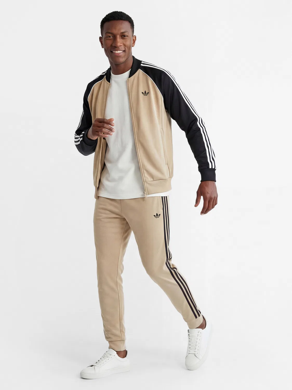 Зауженные брюки Adidas Originals кремового цвета — фото 2