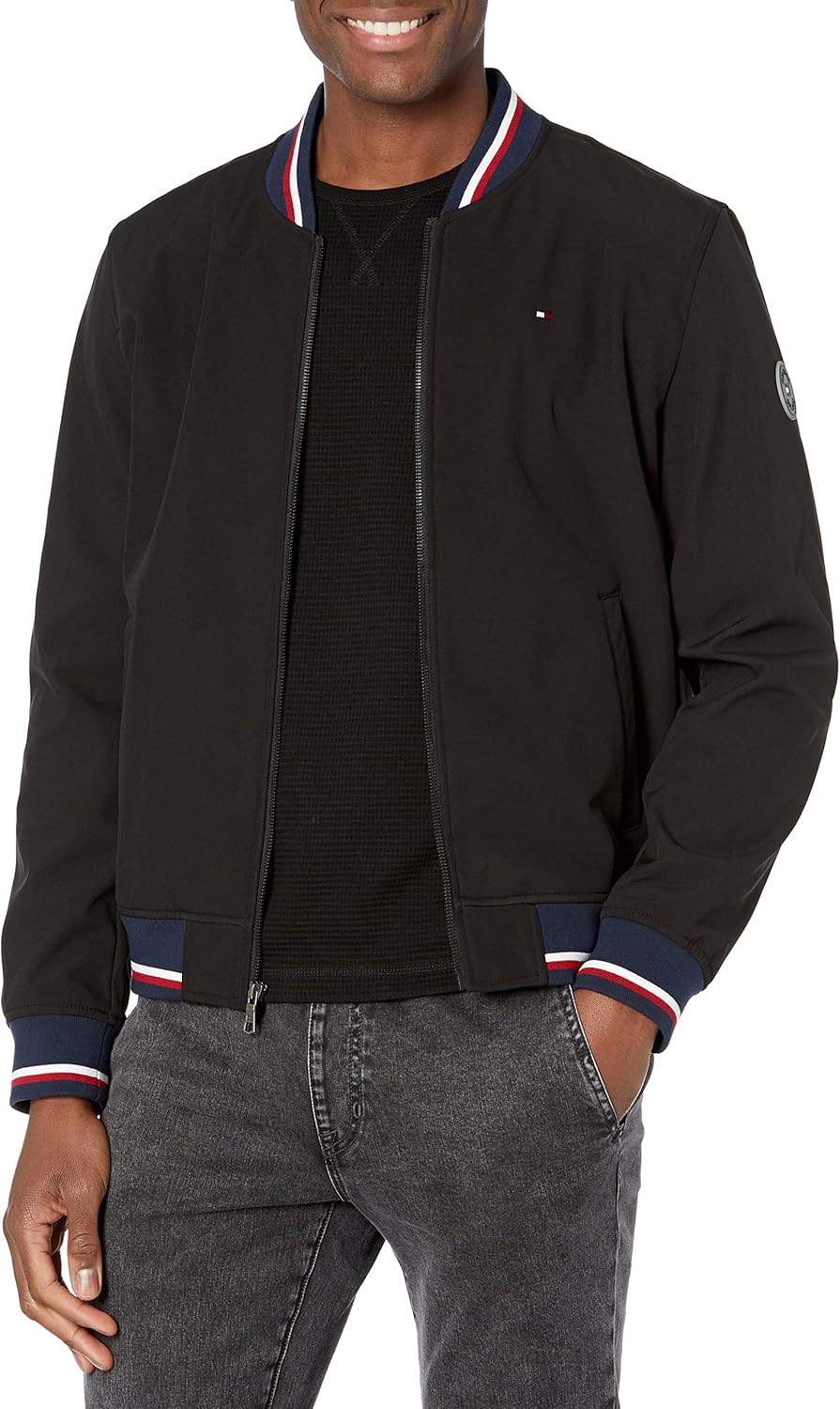 

Легкая мужская куртка-бомбер Tommy Hilfiger Varsity Rib Knit, Black Soft Shell