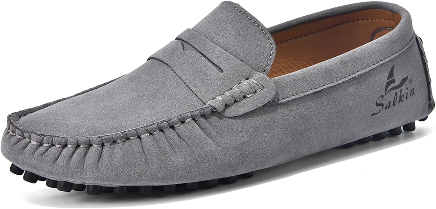 

Мужские замшевые кожаные слипоны TIXEWSJH, лоферы с монетницей, повседневные, легкие, мягкие, дышащие, с круглым носком, противоскользящие, мокасины, лодочные туфли для выходных, офиса, вечеринки, свадьбы и торжественных мероприятий, серый