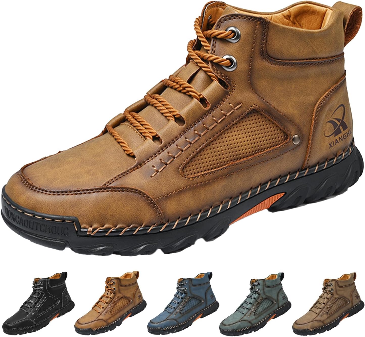 

Мужские полуботинки-чукка средней высоты, винтажные, комфортные, дышащие, ручная строчка, кожаные, на шнуровке, нескользящие, для путешествий, походов и повседневной носки Hneowgn, желтый