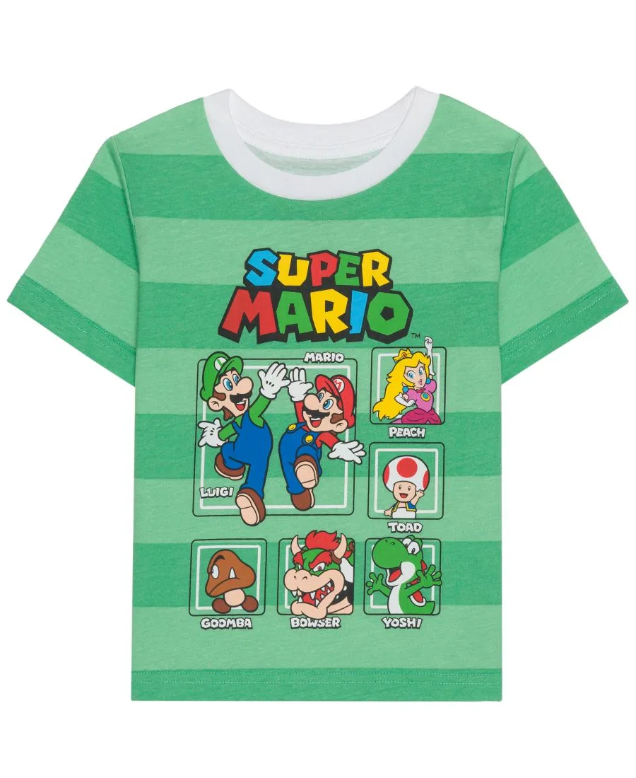 Детский комплект для мальчиков 2T-5T: футболка и шорты Super Mario & Friends, 2 предмета Mario Bros., зеленый/черный — фото 3