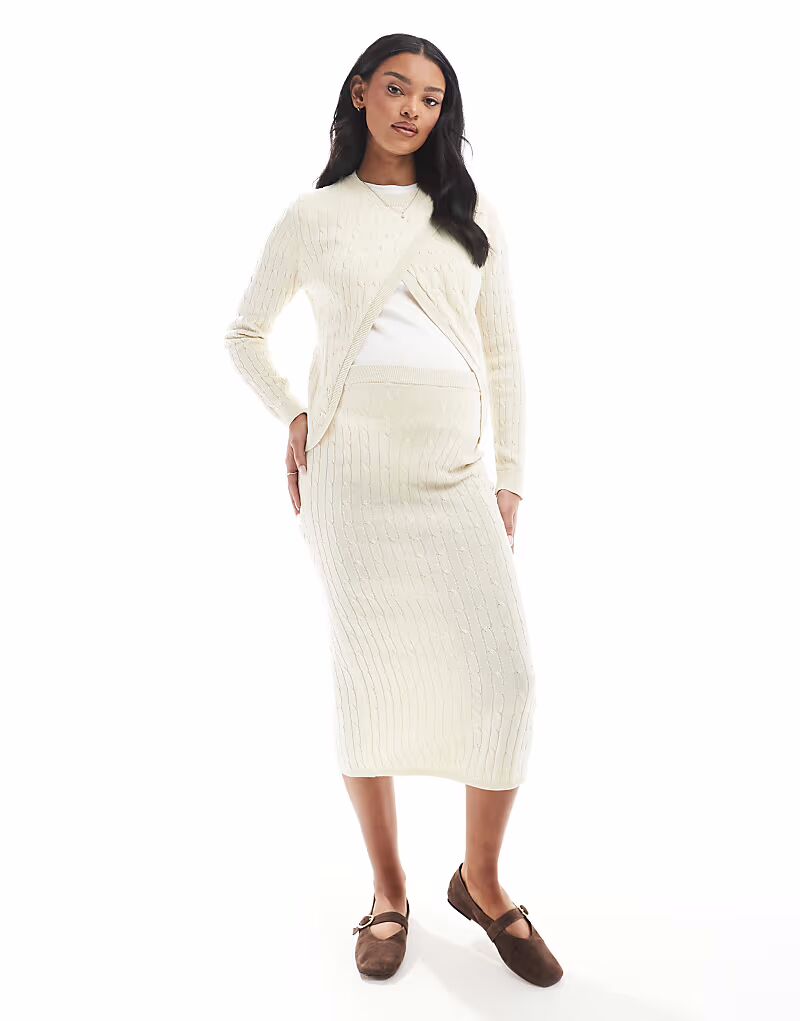 

Юбка миди Mamalicious Maternity с косами, кремовый меланж