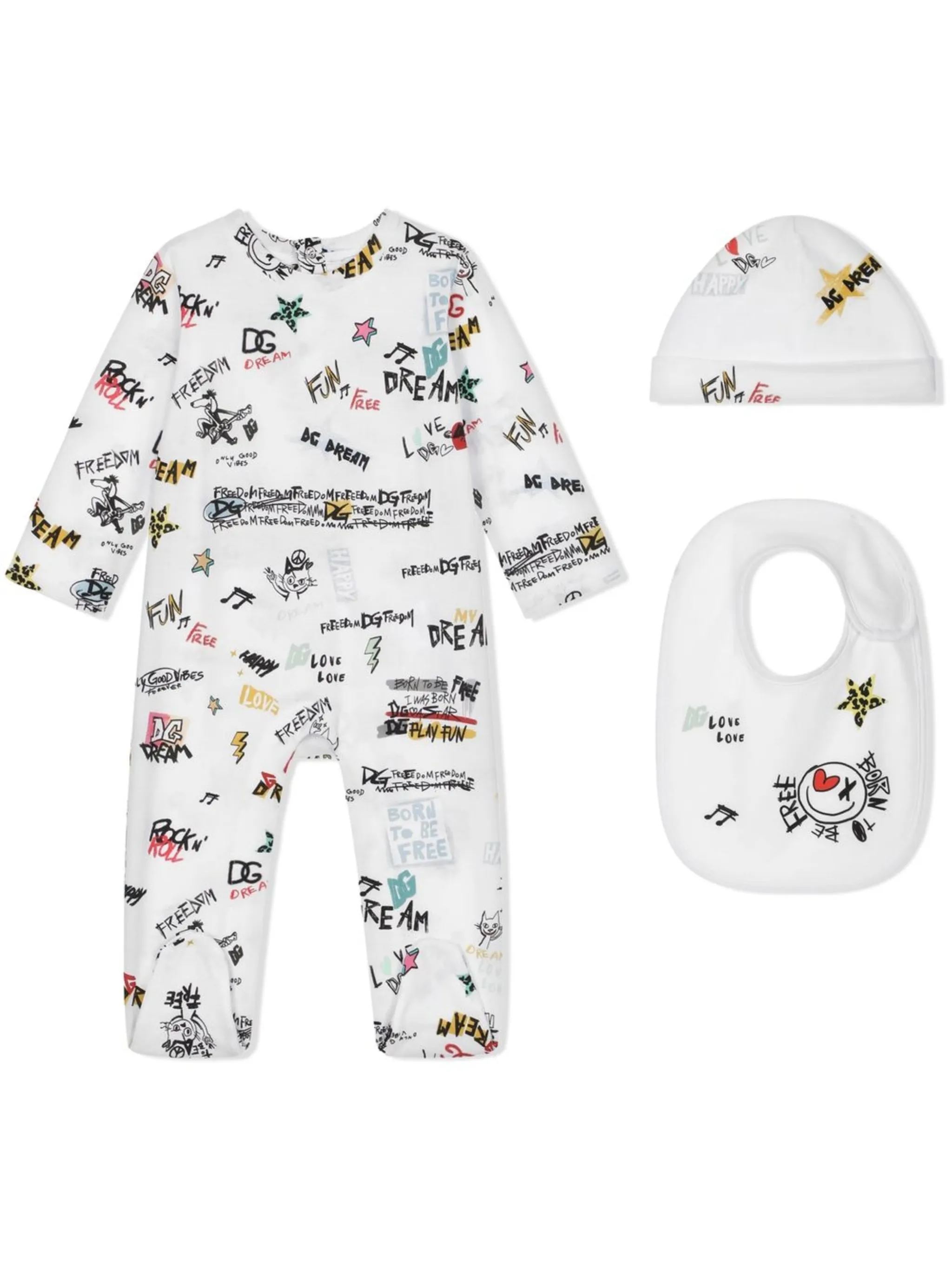 

Комплект из комбинезона, шапки и нагрудника Dolce & Gabbana Kids, белый