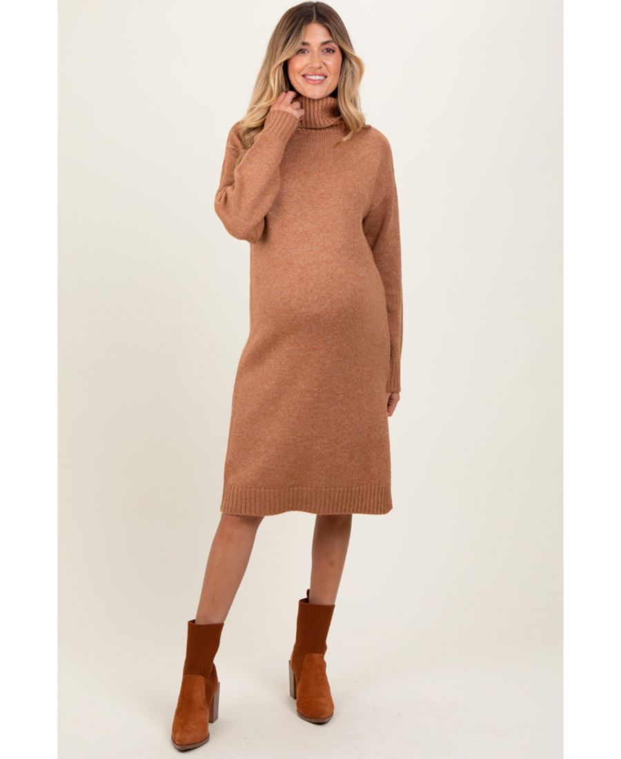 

Платье-свитер миди бордового цвета для беременных с высоким воротником и боковым разрезом Pinkblush, Camel