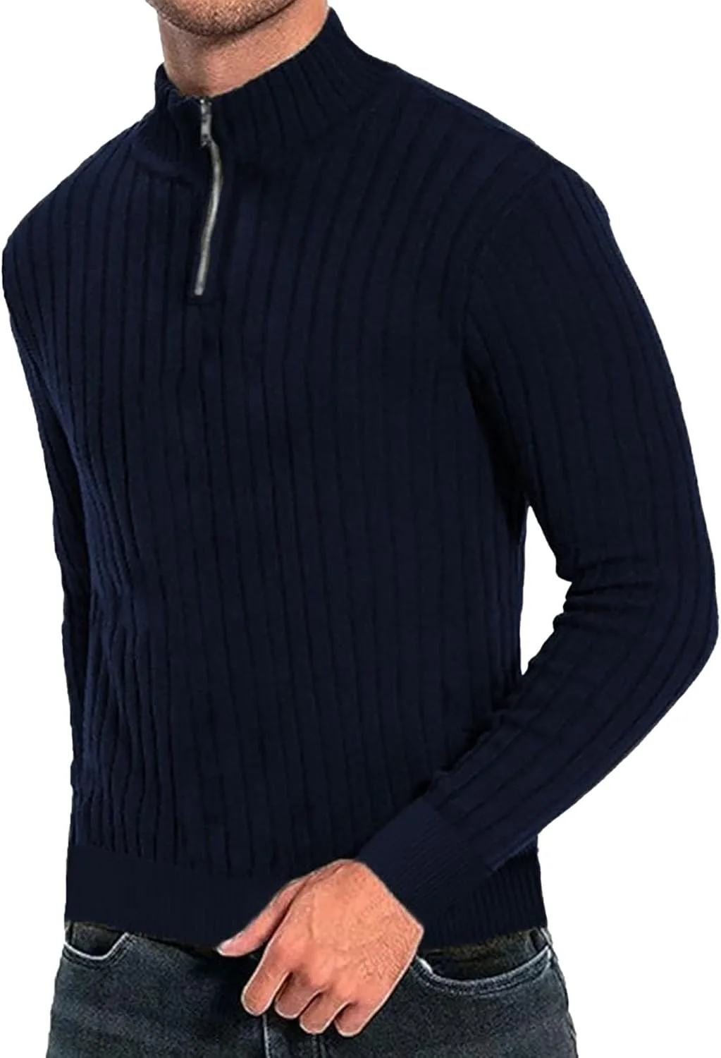 

Мужской свитер Maiyifu-GJ с четверть-молнией, воротник-стойка, длинный рукав, Slim Fit