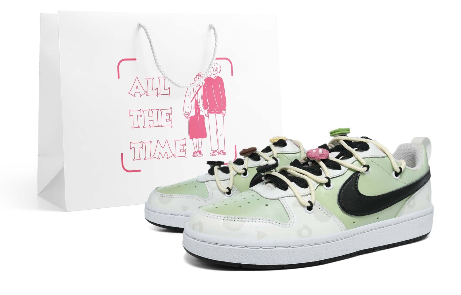 

Кроссовки Nike Dunk Skateboarding Shoes Women's Low-top Black/White, цвет Matcha
