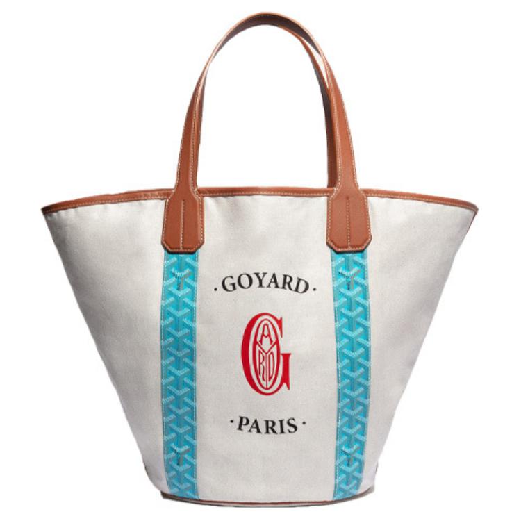 

GOYARD Сумка-тоут из хлопка бельхарра и кожи с одной ручкой для женщин в сине-зеленом цвете