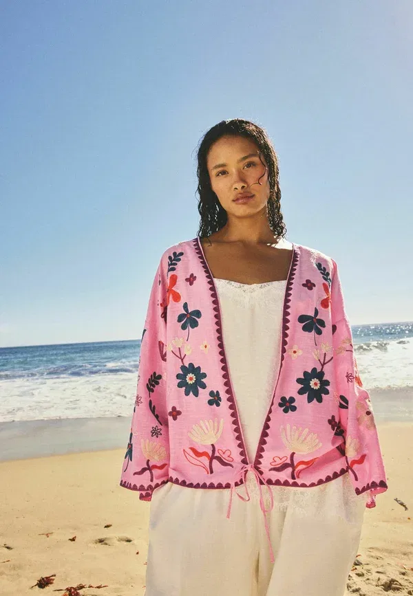 Куртка с цветочным узором Tie Front Jacket Next, pink embroidered floral, розовый — фото 2