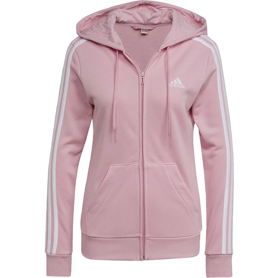 Худи с капюшоном на молнии Essentials French Terry 3-Stripes adidas, Розово-белый — фото 3