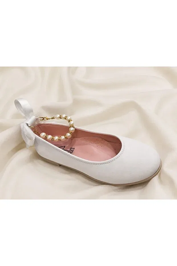 Детские балетки для девочек без застежки Plain Tarçin, White — фото 2