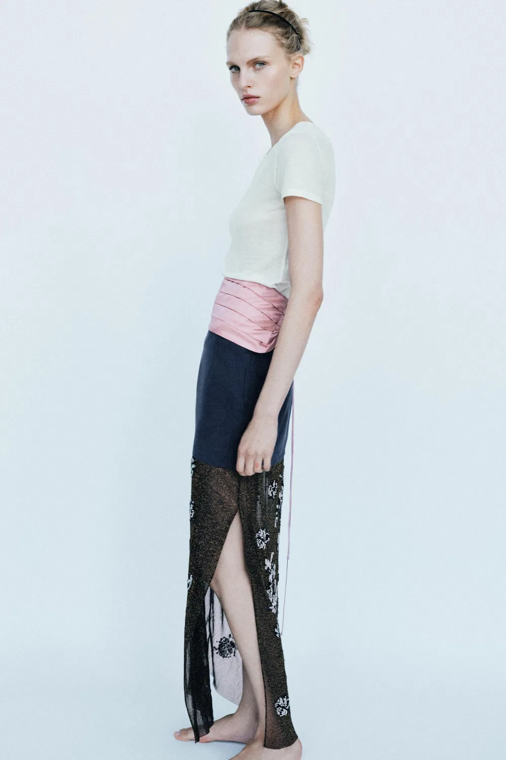 Однотонная футболка из шерстяной смеси ZARA, White — фото 3
