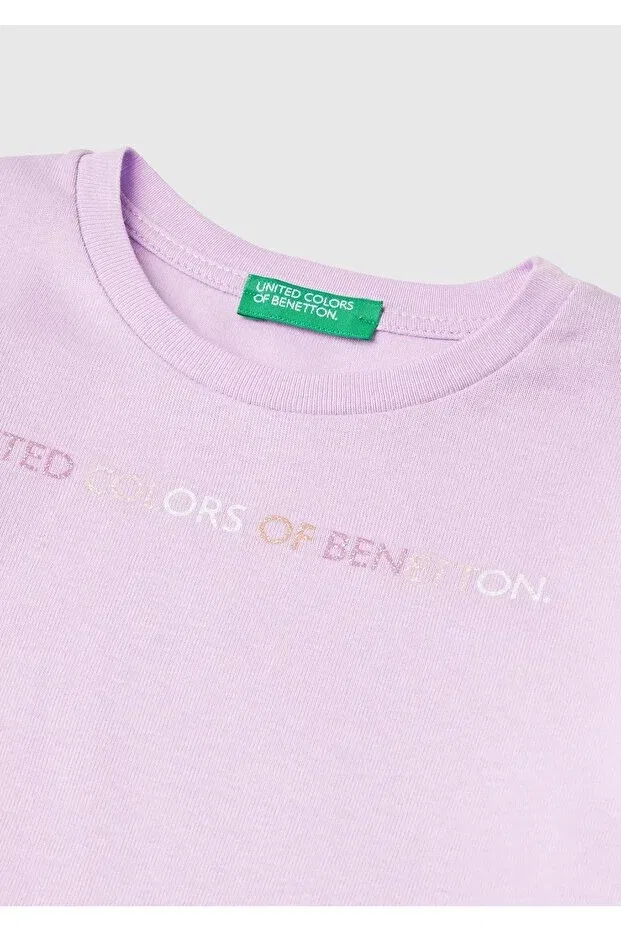 Детский хлопковое лонгслив для девочек United Colors Of Benetton, Lilac — фото 3