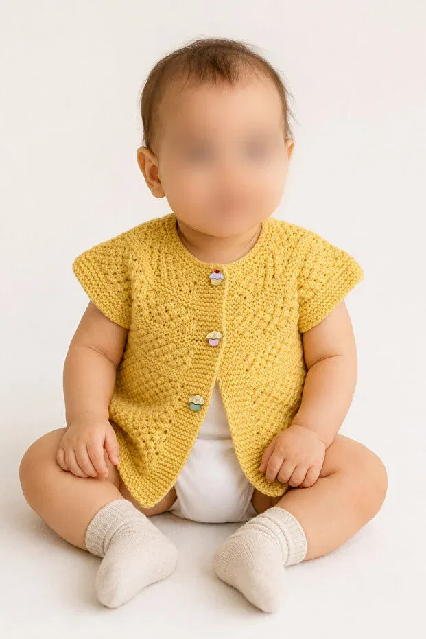 Детский кардиган для девочек хлопковый Hand knitted yellow baby cardigan Lunera, Yellow