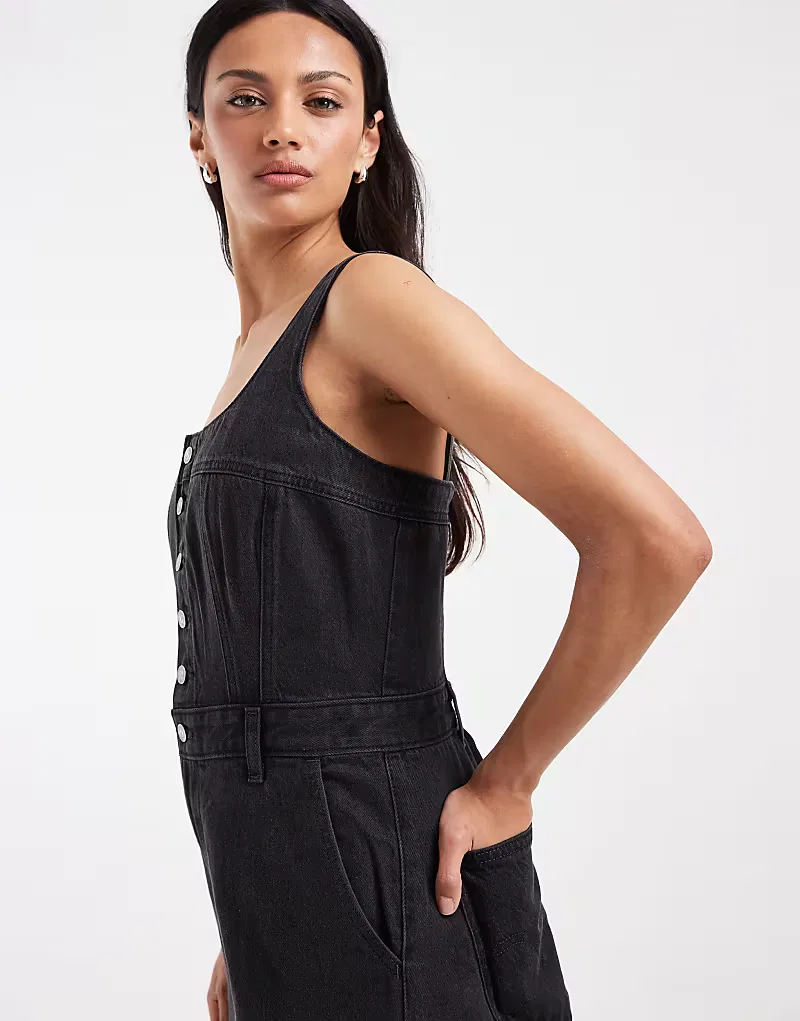 Джинсовый комбинезон Levi's Audra на пуговицах, черный — фото 4