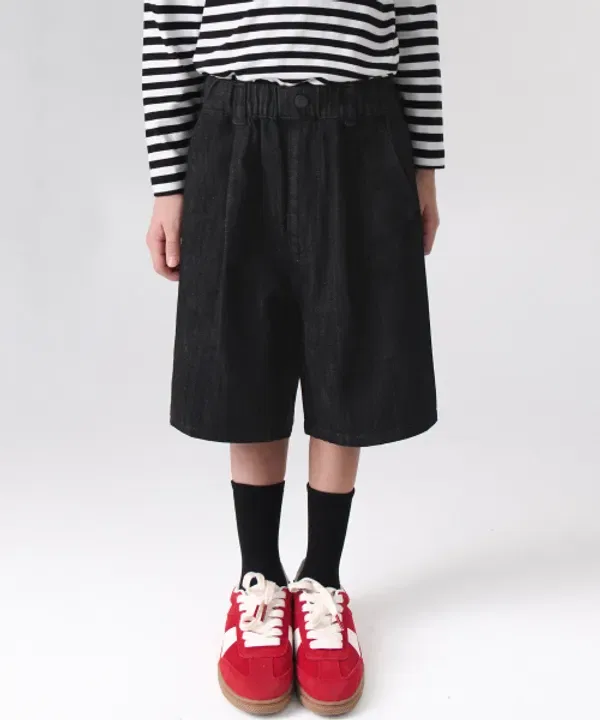 Шорты джинсовые свободные с широким поясом, Musinsa Standard Kids, стиранный черный
