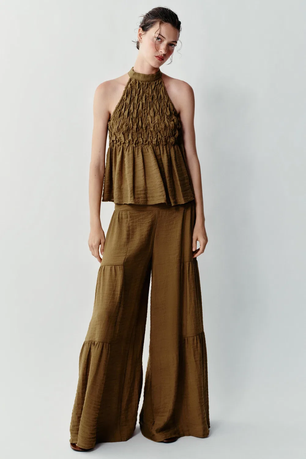 Топ с завязками на шее ZARA, Olive green