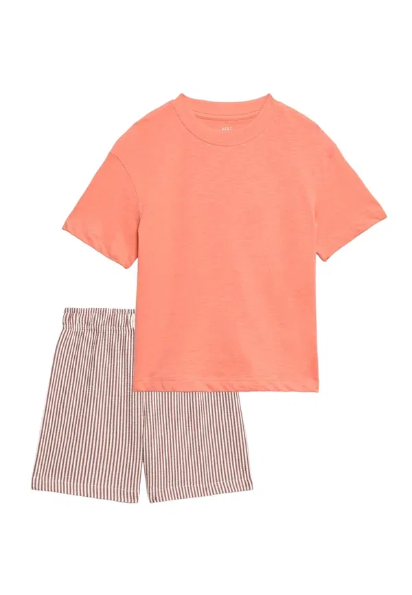 Пижама набор 2 шт, хлопок, pure cotton sun graphic pyjamas, Marks & Spencer, coral, коралловый — фото 2