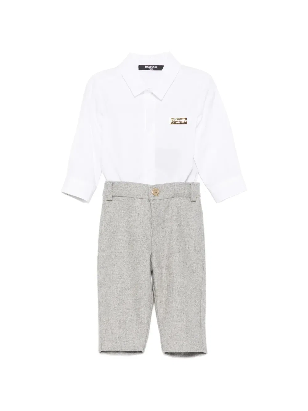 Комплект из шерстяного комбинезона с длинными рукавами на пуговицах Balmain Kids, белый