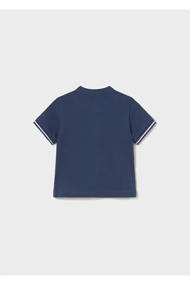 Детское для мальчиков хлопковое футболка с мандариновым воротником Mayoral, Navy Blue — фото 3