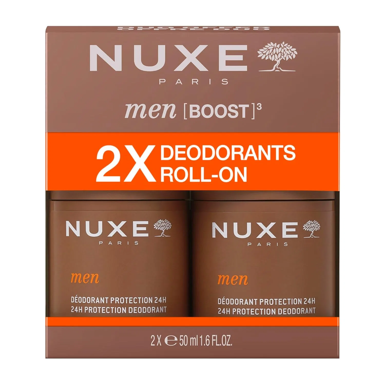 Дезодорант 24H для мужчин Nuxe, набор 2 x 50 мл, Древесно-пряный