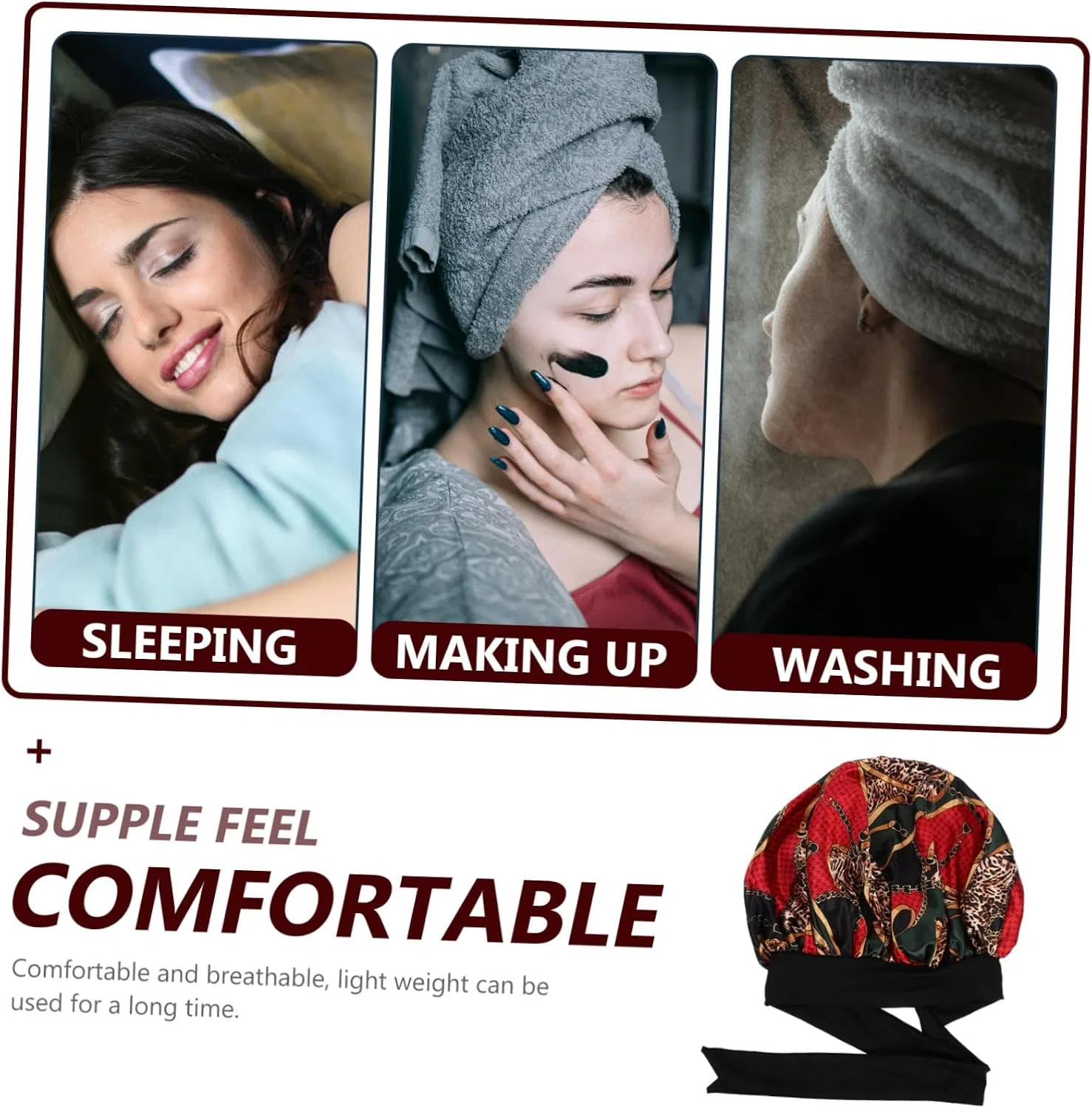 Шапочка для душа Satin, PACKOVE, 4 шт, Красный — фото 3