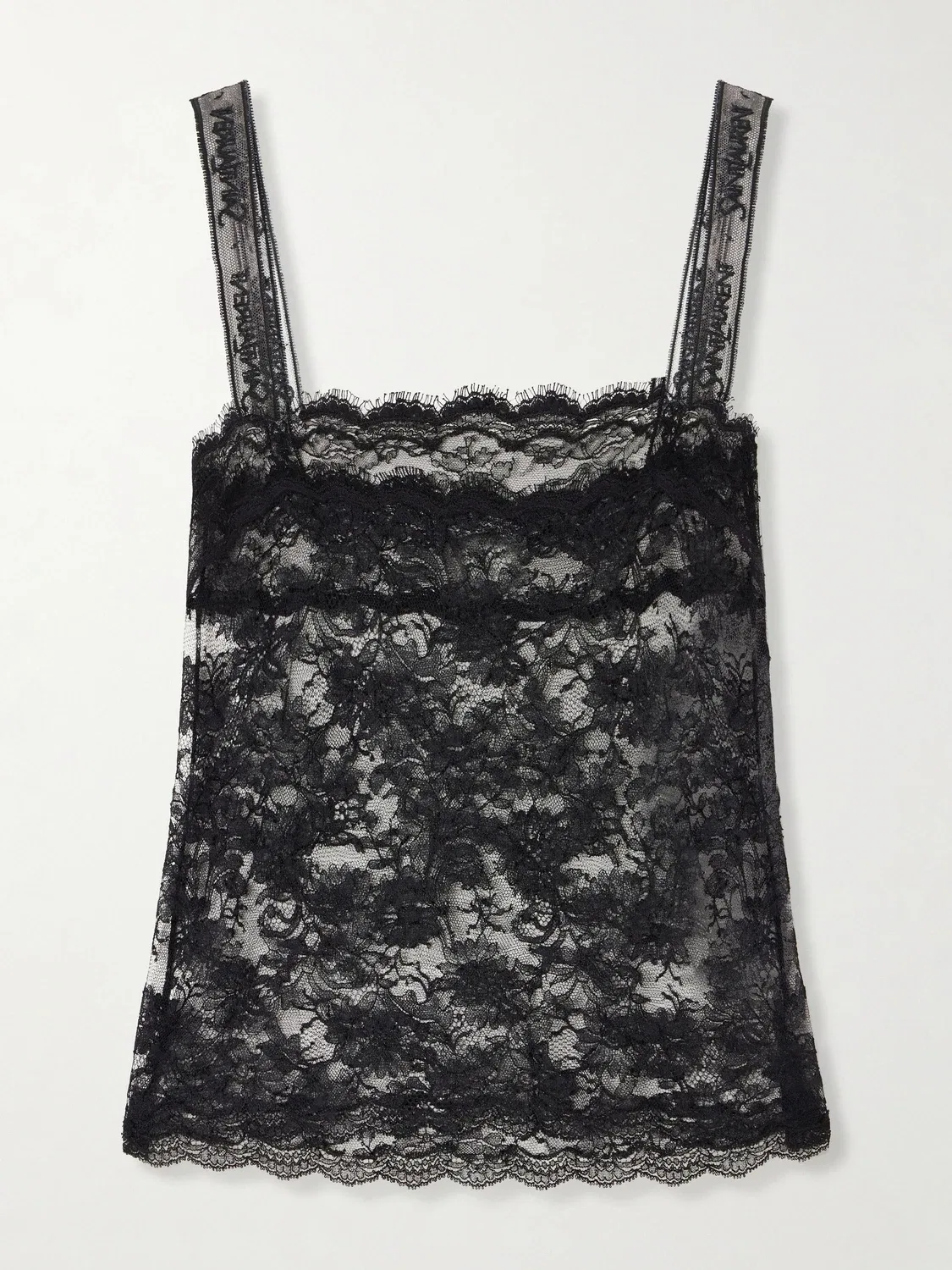 Майка с кружевной отделкой Dentelle Ramure Fleurie SAINT LAURENT, черный