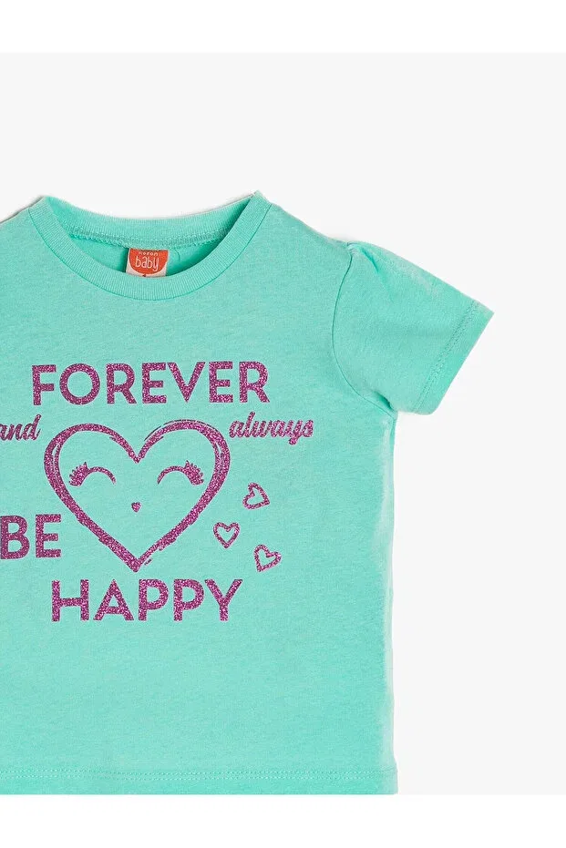 Детская футболка для девочек с принтом Koton Kids, Mint Green/660 — фото 3