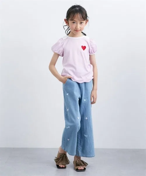 Детские джинсы для девочек с вышивкой, свободный крой QUNTSTYLE, Blue — фото 4