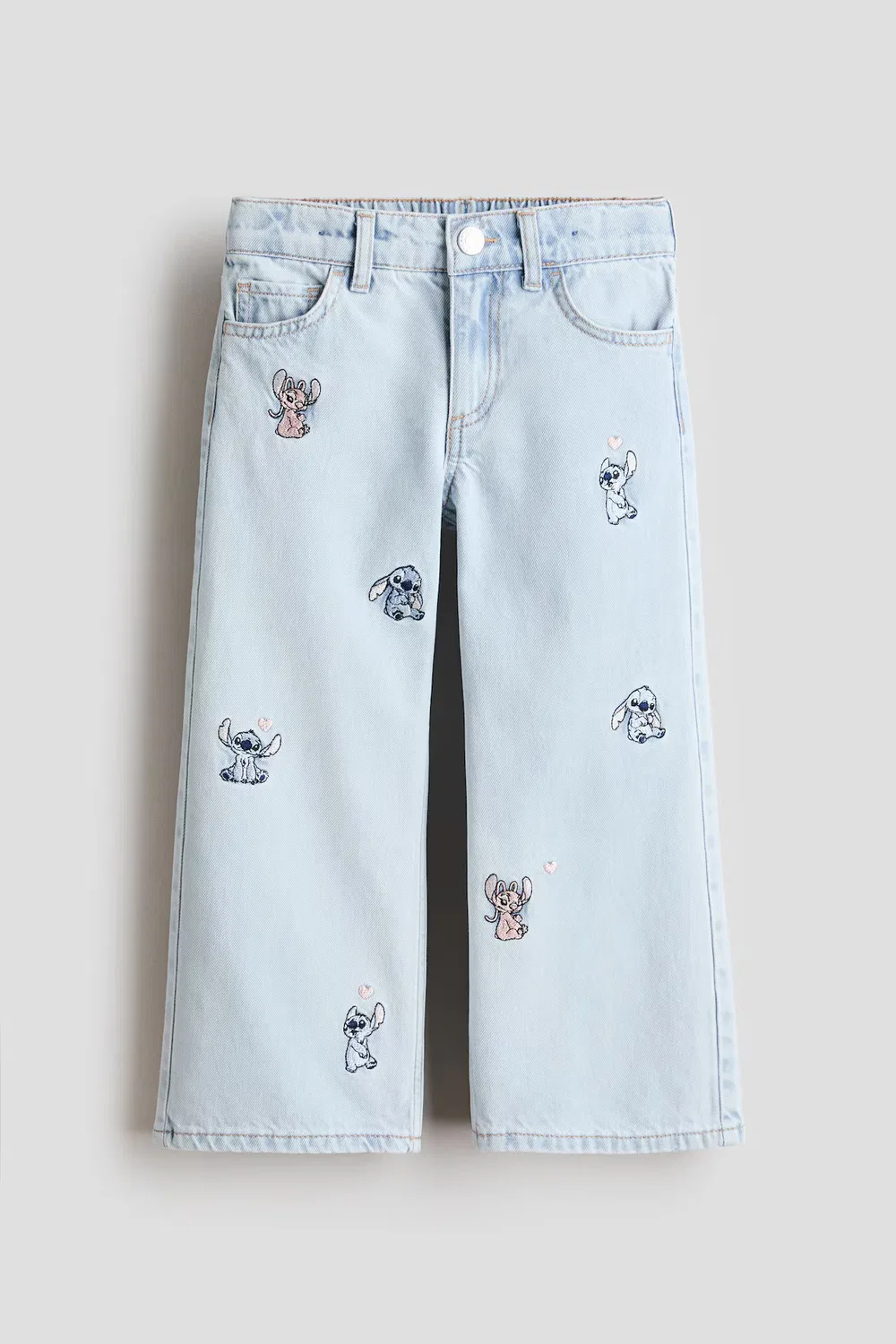 Джинсы с широкими штанинами и принтом H&M, Helles Denimblau/Lilo & Stitch