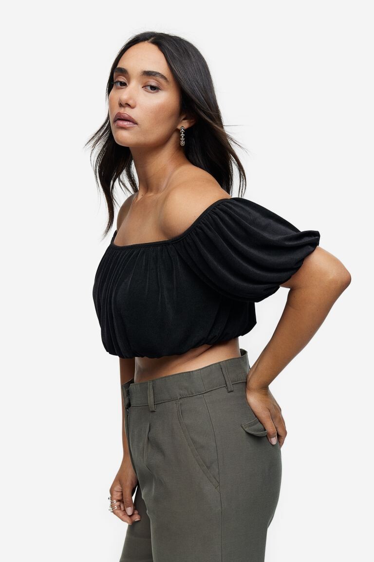 

Укороченный топ с драпировкой H&M, черный