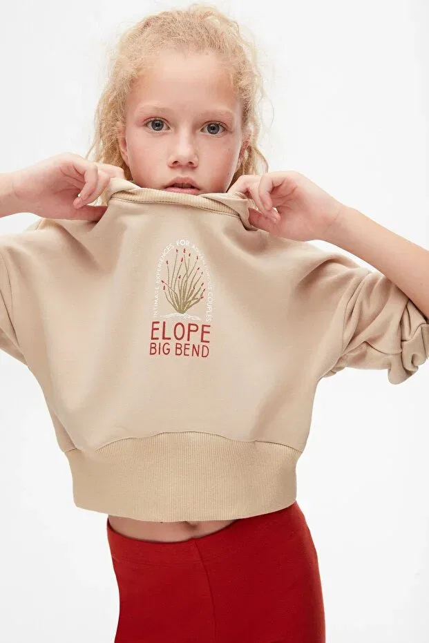 Детское худи для девочек с принтом Nk Kids, Beige — фото 2