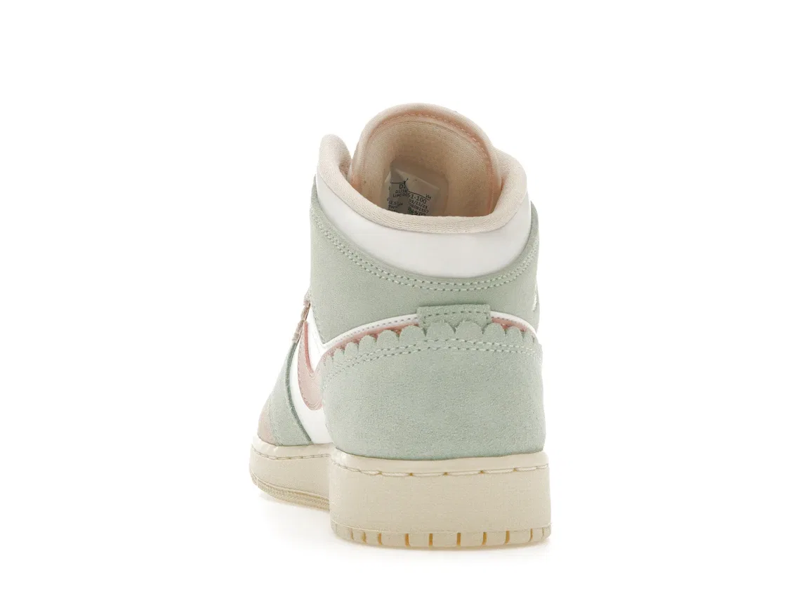 Детские кроссовки для мальчиков и девочек кожаные Jordan 1 Mid SE Pink Oxford Jordan, White/Jade Ice/Guava Ice/Pink Oxford — фото 4