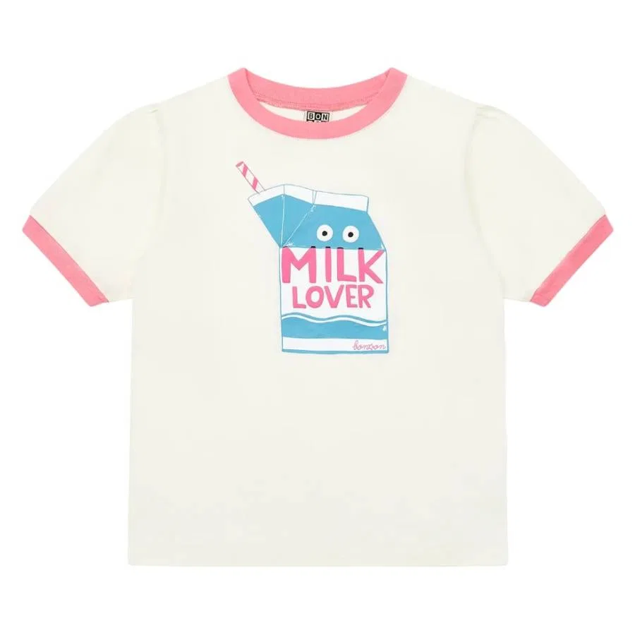 Футболка хлопковая с принтом Kids Milk Printed Cotton T-Shirt Bonton, White