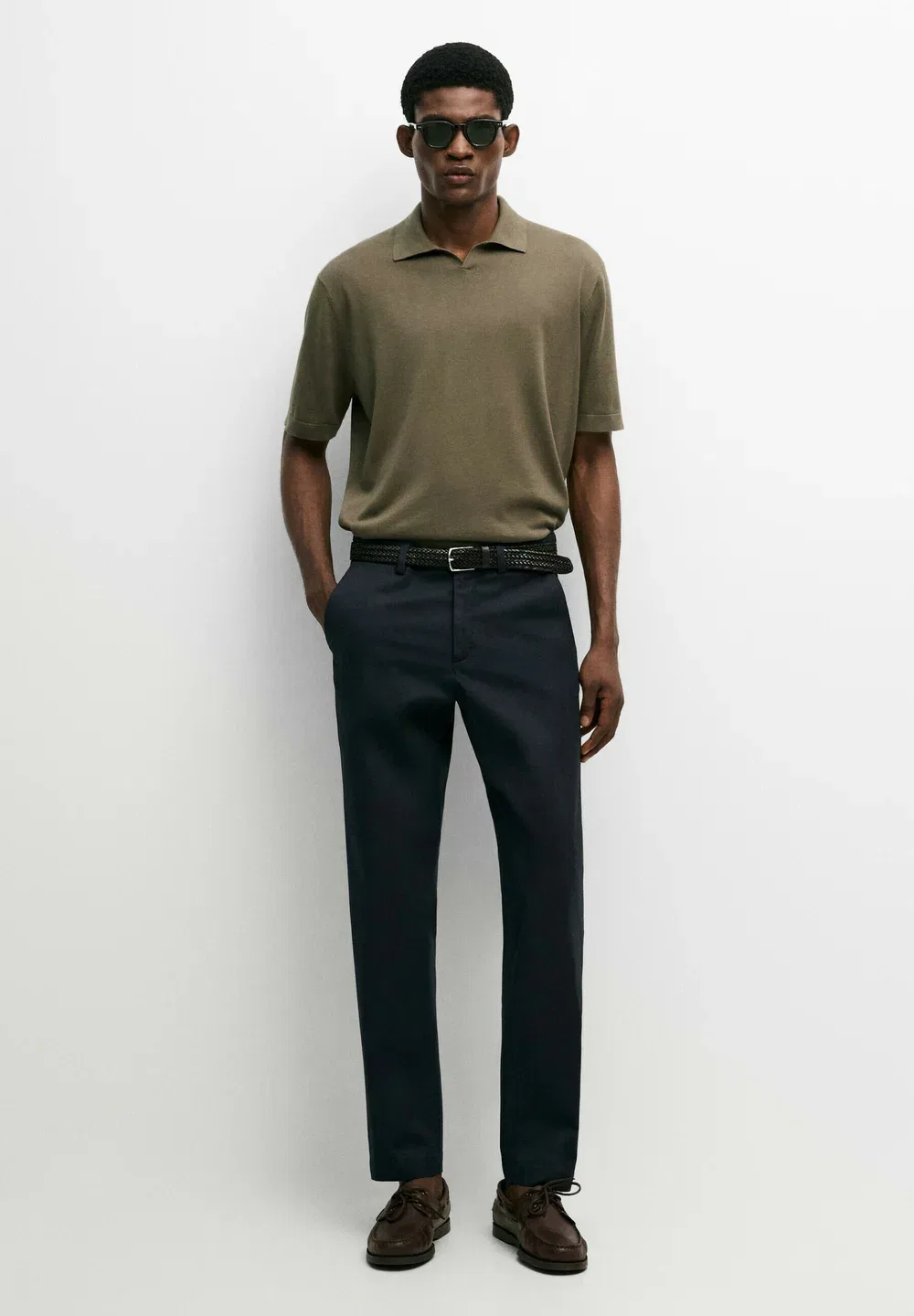 Брюки-Чиносы из смесовой хлопковой ткани, зауженного кроя Massimo Dutti, Dark Blue — фото 2