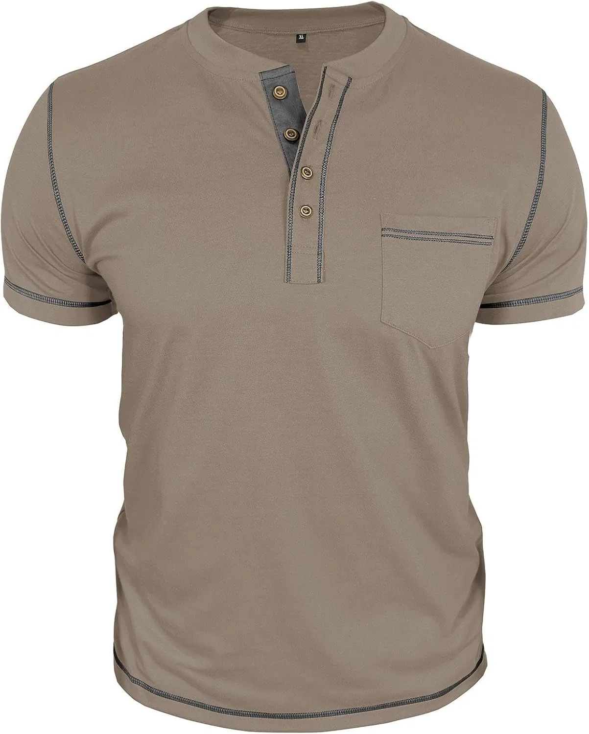 Мужская футболка хенли спортивная Short Sleeve, Khaki — фото 4