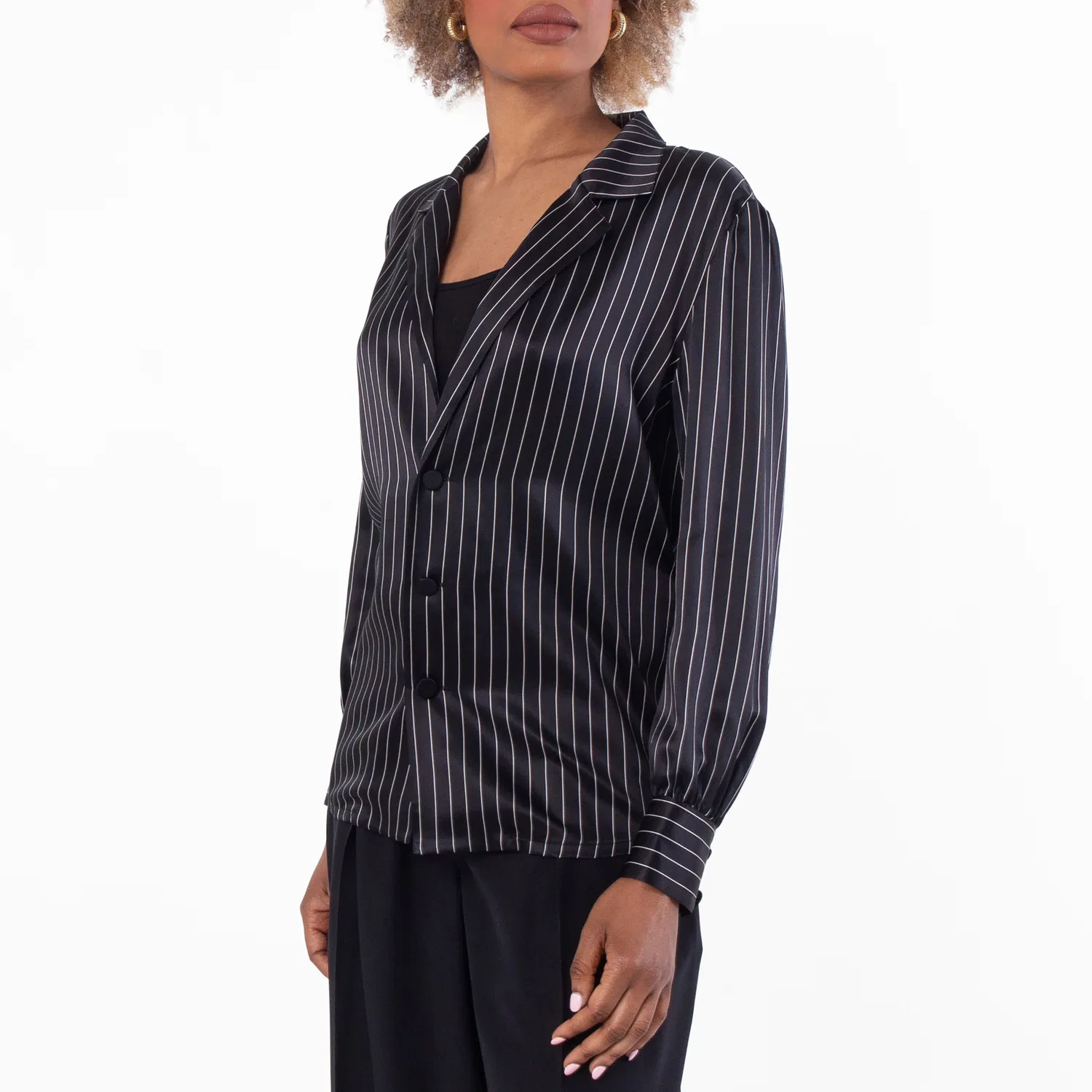 Блузка из шелкового сатина в полоску Striped Silk-Satin Shirt Saint Laurent — фото 3