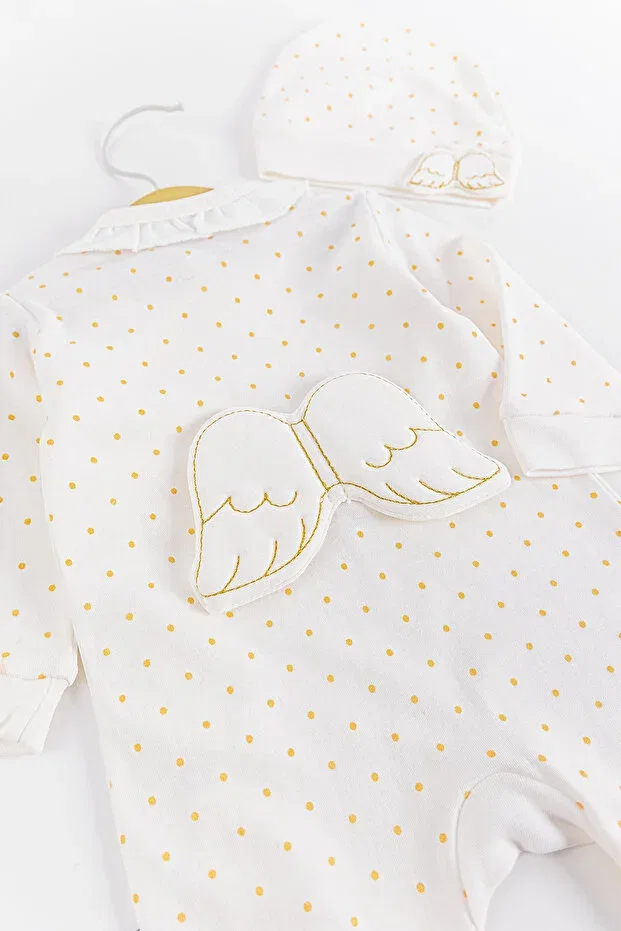 Детский комбинезон для девочек с оборками Ruffled baby girl angel wings jumpsuit Babymod, Cream — фото 4