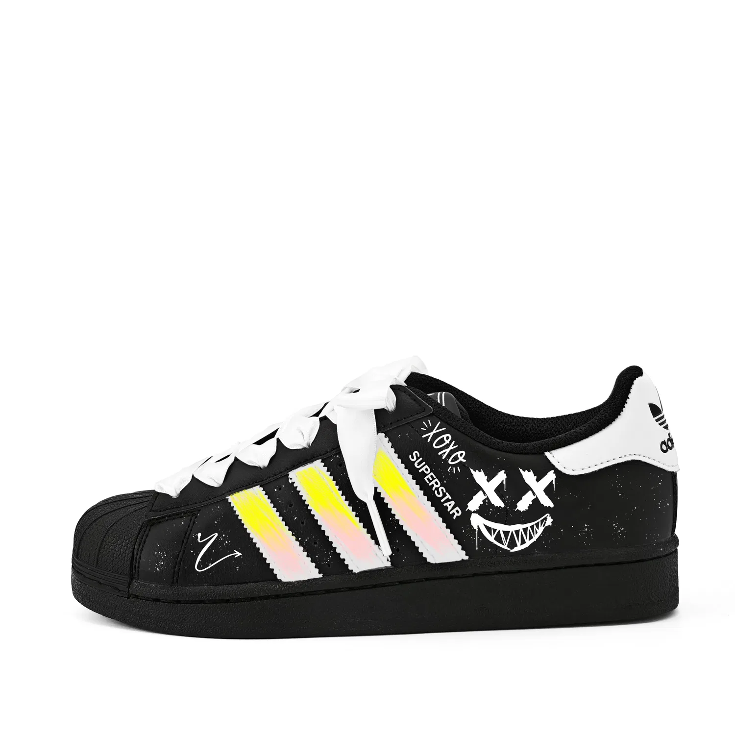 Детские кеды Superstar 2 Adidas Originals, Black White Pink Yellow — фото 3