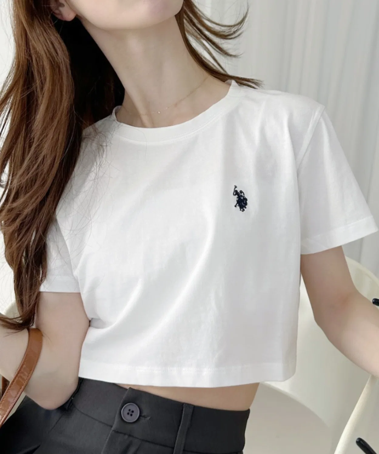 Женская футболка с коротким рукавом, хлопковая, кроп-топ U.S. POLO ASSN., Pink — фото 4