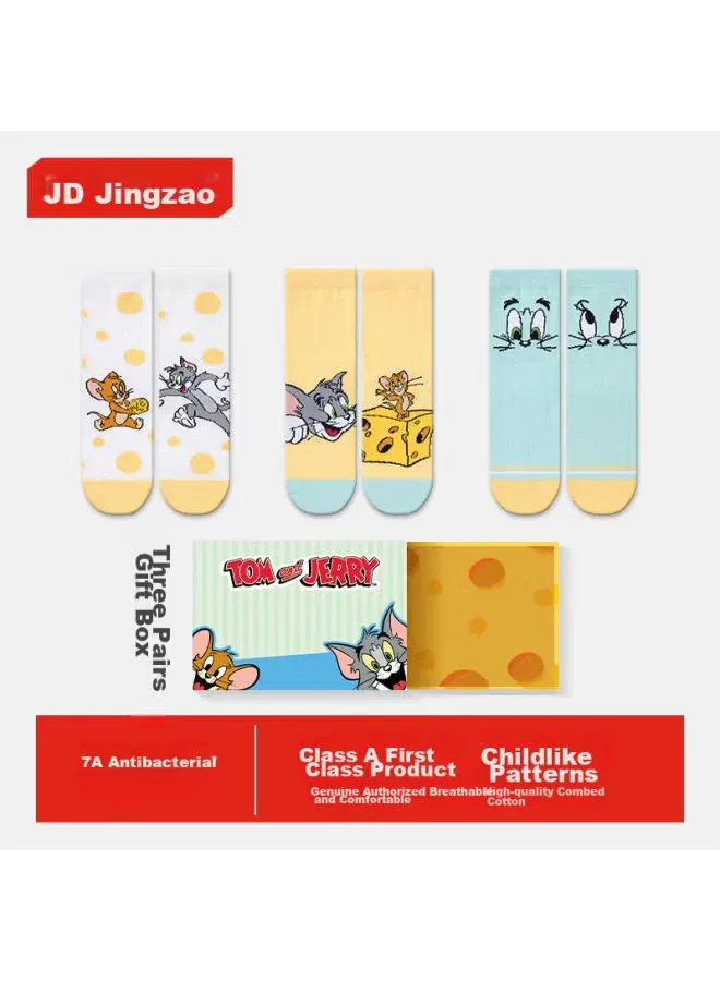 Jd.Com Носки детские с принтом Том и Джерри, 3 пары, Jingdong Jingzao, белый