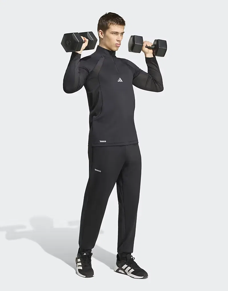 Толстовка Adidas Performance Tech Apparel с застежкой-молнией на четверть длины, черный — фото 3