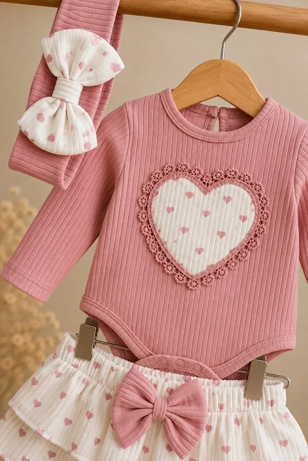 Детский комплект для девочек с сердечками Dinamik Çocuk, Rose Dry — фото 3