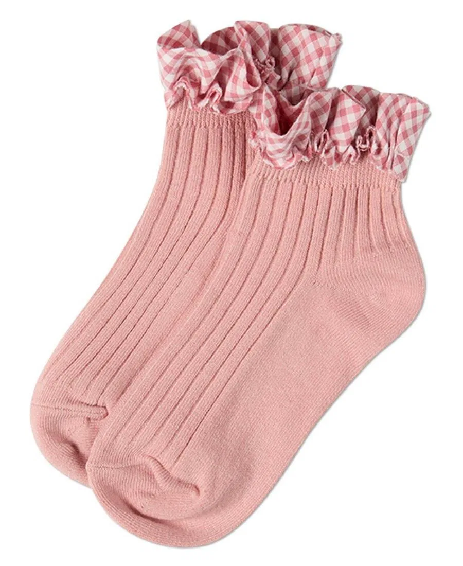 Детские носки-гольфы с рюшами в клетку MeMoi, Pink — фото 3