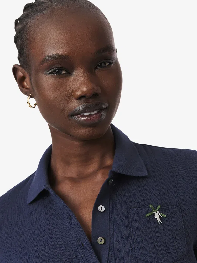 Футболка поло LACOSTE Pointelle Ribbon Croc, темно-синий — фото 2