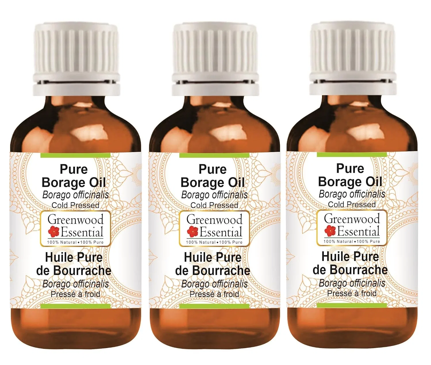 Масло для тела Borage Oil, Greenwood Essential, 3 x 100 мл, Pure Borage Oil