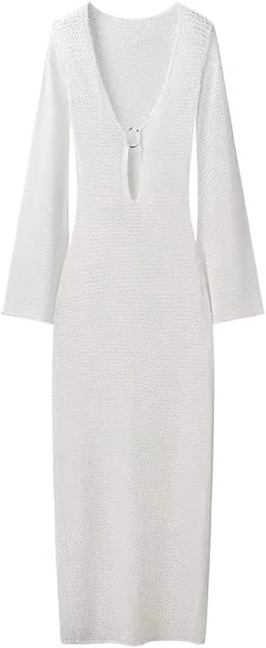 Женское платье миди с вырезами V-neck Generic, White